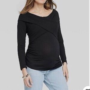 NWT Isabel Maternity by Ingrid+Isabel Black Maternity Top Criss Cross Sz L